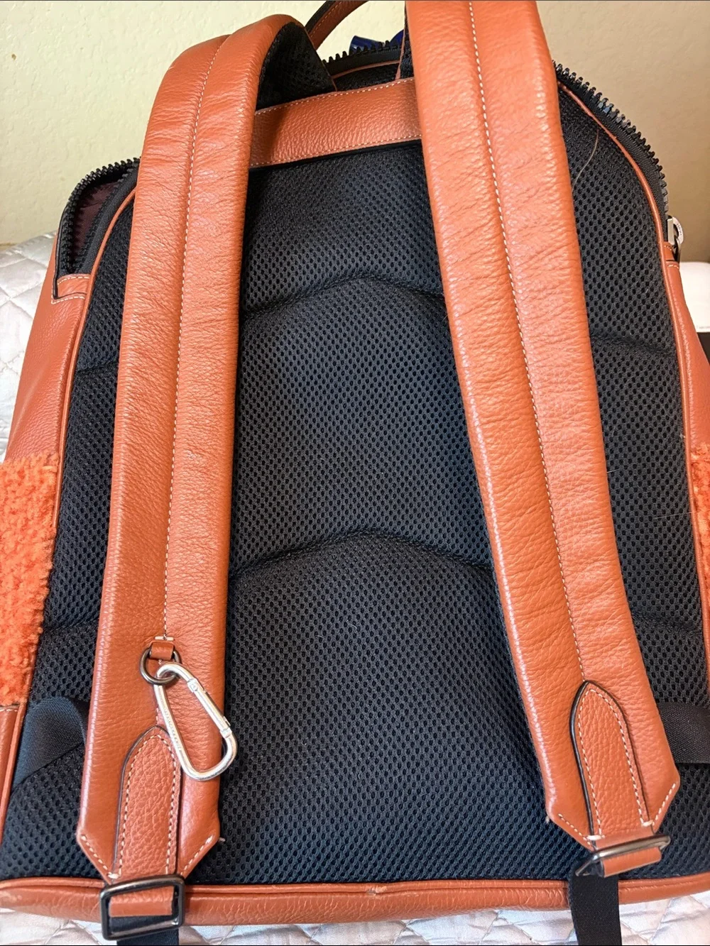 Coach Rust Orange Leather-Trim Sherpa Backpack